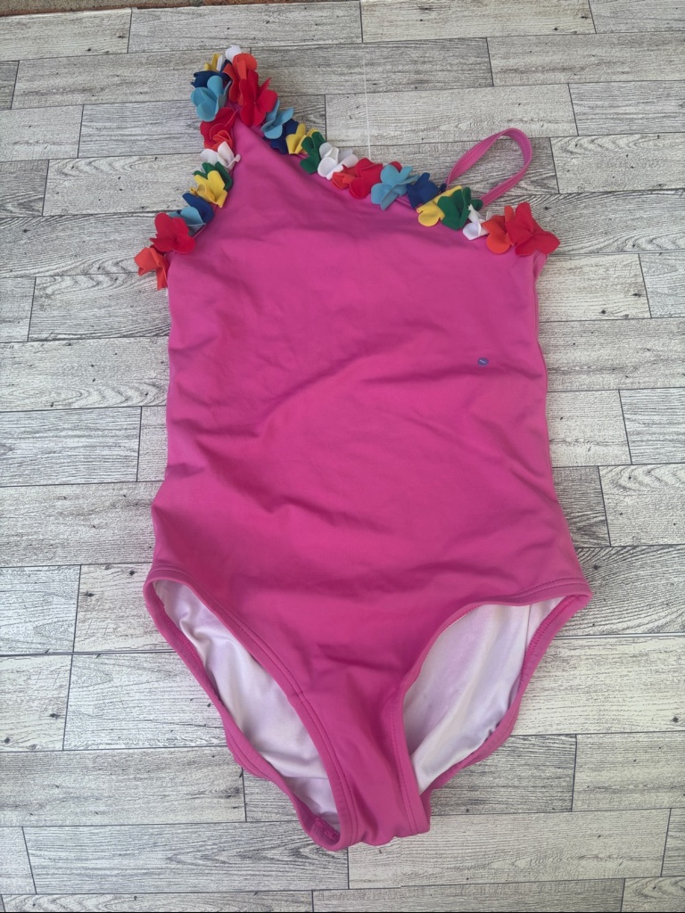 Hanna Andersson Pink One-Piece Swimsuit with Multicolor Flower Trim